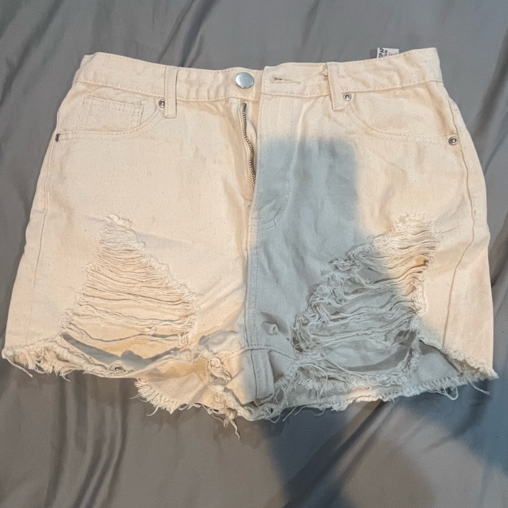 MISSPAP - Denim Ripped Shorts - Cream - Size 8